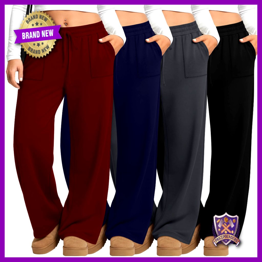 Plus Size Wide Leg Yoga Pants With Pockets Drawstring Waist Lounge Sweatpants